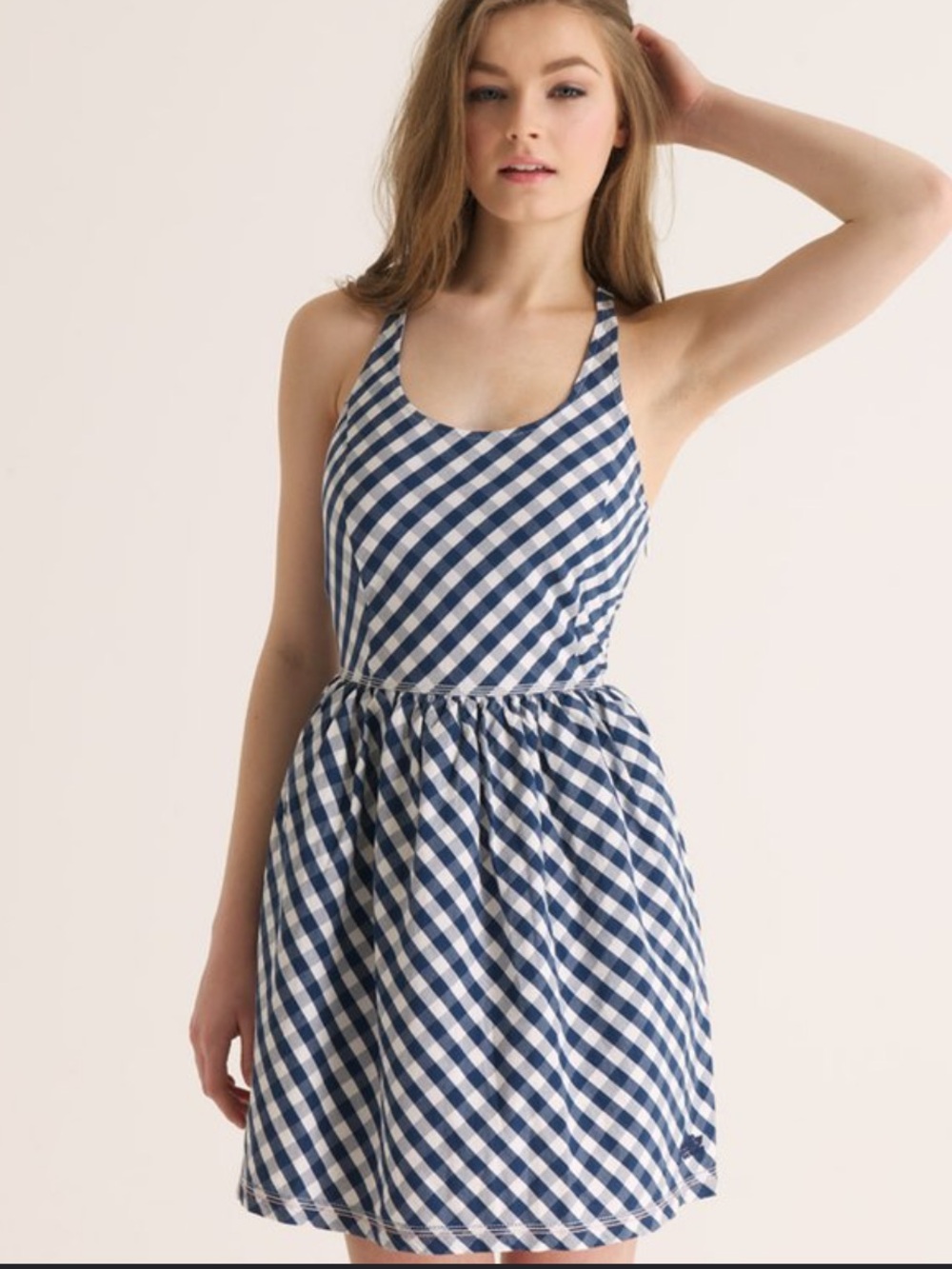 Superdry Vintage Blue and White Gingham Racerback Mini Dress